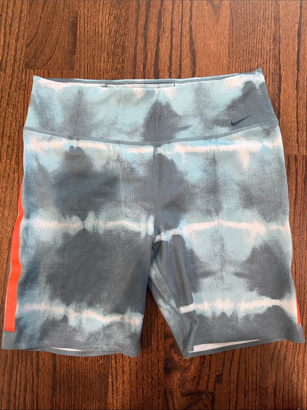 Nike Gray & Blue Tie-Dye Bike Shorts with Coral Side Stripe